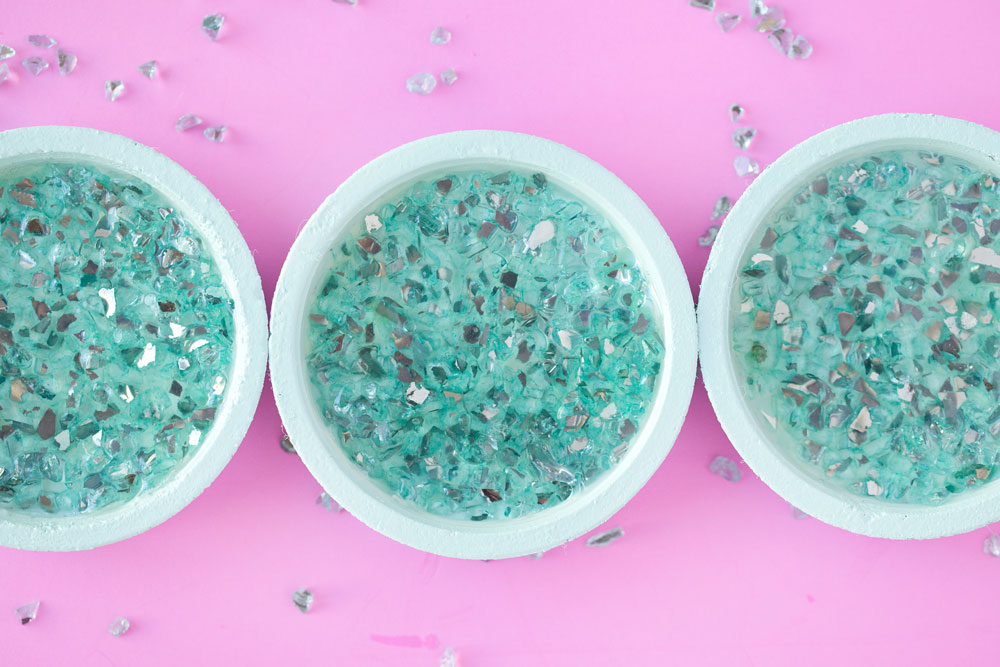 diy sparkly crushed glass coaster