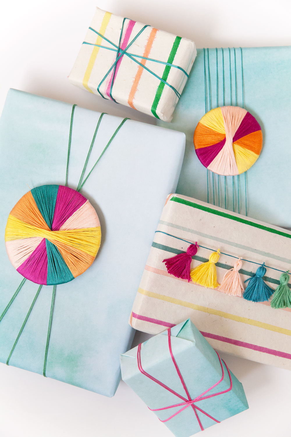 3 fun ways to wrap up gifts using embroidery floss. Gift wrap DIY