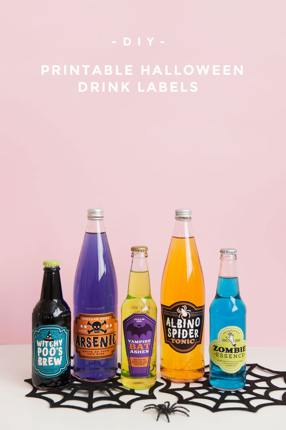 Make any halloween gathering more fun with these free printable Halloween drink labels. Stick them on any bottle and they instantly become a spooky treat.