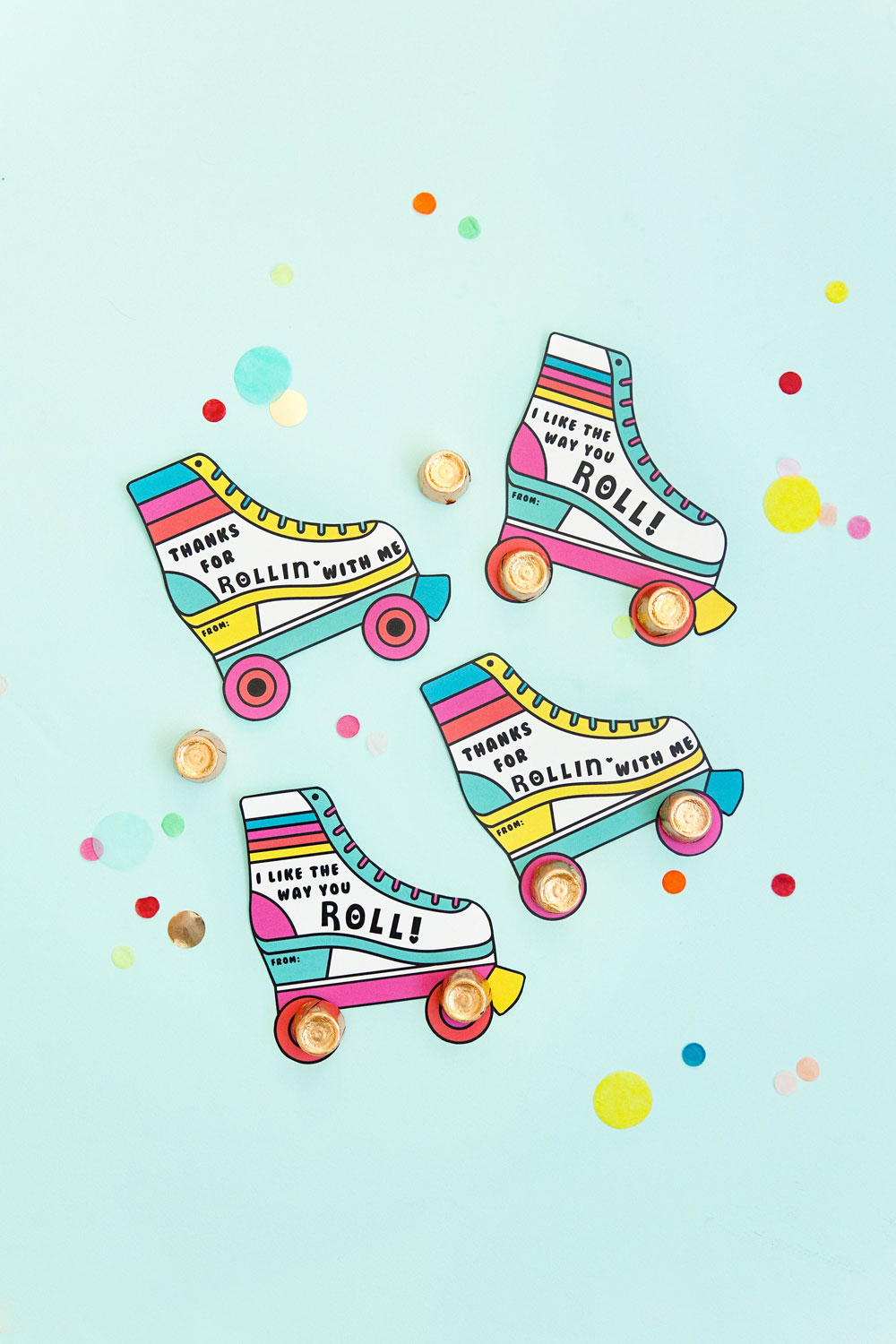 These printable roller skate Valentine's are sure to be a hit! 